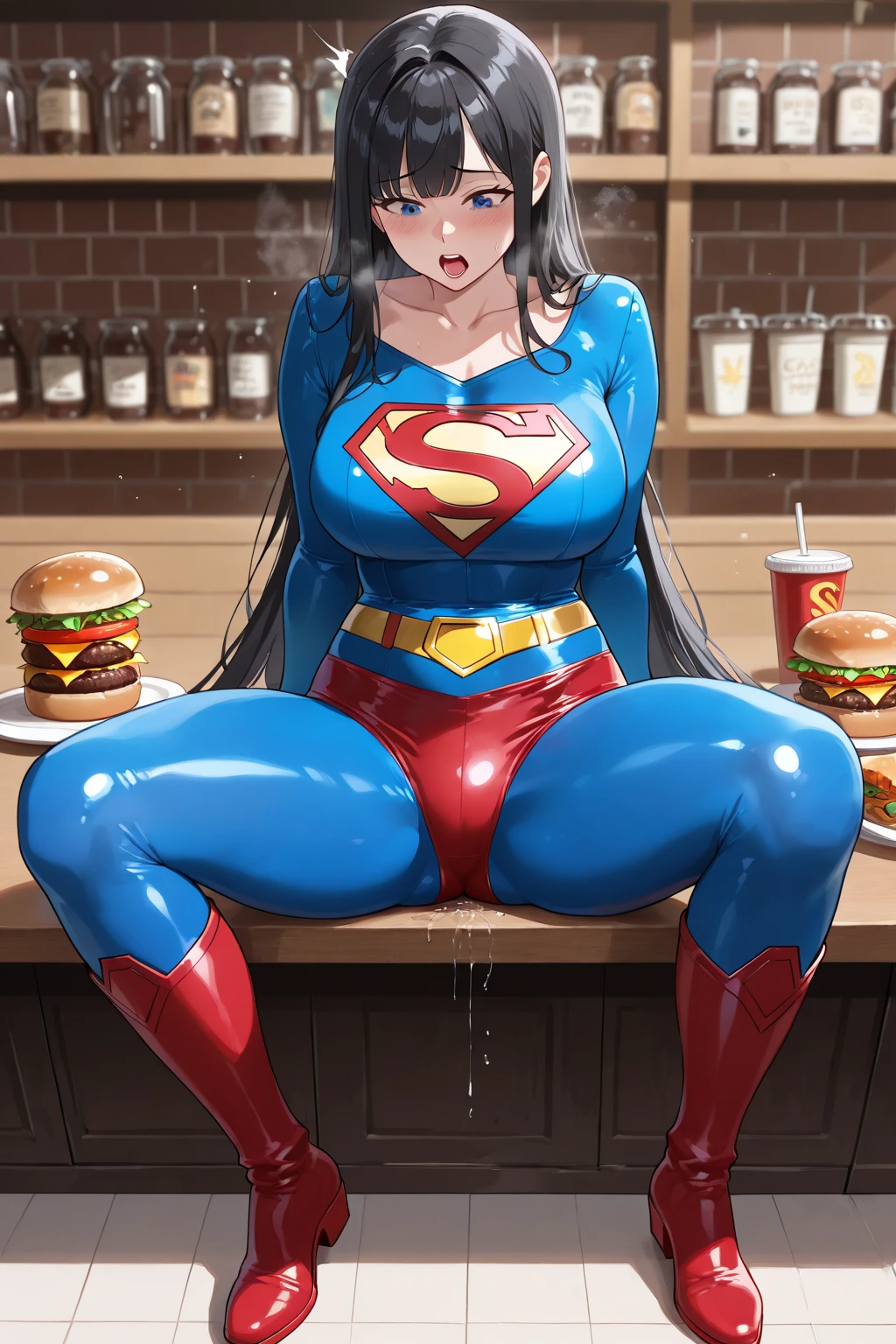 (((Poison Ivy))), (((Superman))), High quality, best quality, masterpiece, (((1boy, 1girl))), (((hetero:1.5))), mature woman, curves, (((long wavy redhead hair))), green eyes. cleavage. (((woman completely nude))), nsfw, (((couple focus))), (((lots of cum, ejaculating huge load))), (((ahegao, screaming orgasm face))), (((rape, rough sex, large penetration, suspended congress, carrying sex, legs wrapped around man's waist, massive creampie, extremely large muscular man, huge thick penis, stomach_bulge, large breasts))), (((side view)))