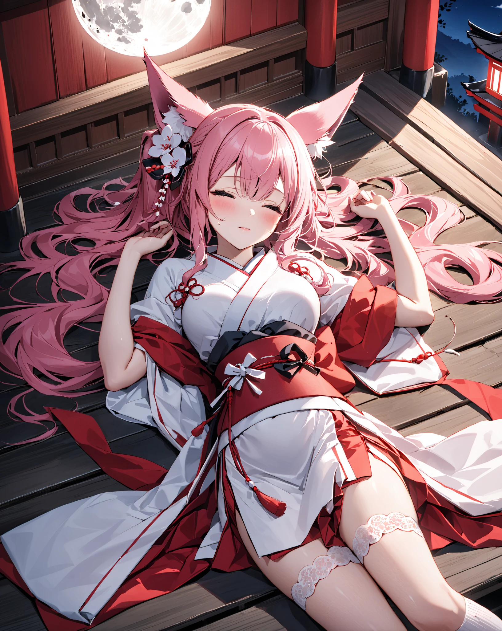 1girl,foot focus,feet,solo,barefoot,yae miko,toes,pink hair,soles,close-up,foreshortening,long hair,legs,breasts,japanese clothes,bare legs,head out of frame,sitting,toenails,detached sleeves,