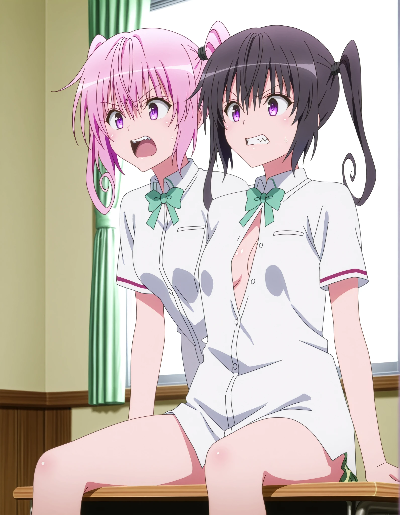 Feminization、Infantilization、blushed、Teary-eyed、Troubled face、short-hair、full body Esbian、feminine breasts、ligh brown hair、(masutepiece, Best Quality)、 Shiny skin、(1girll: nase, Naughty blush, Sweat flows)