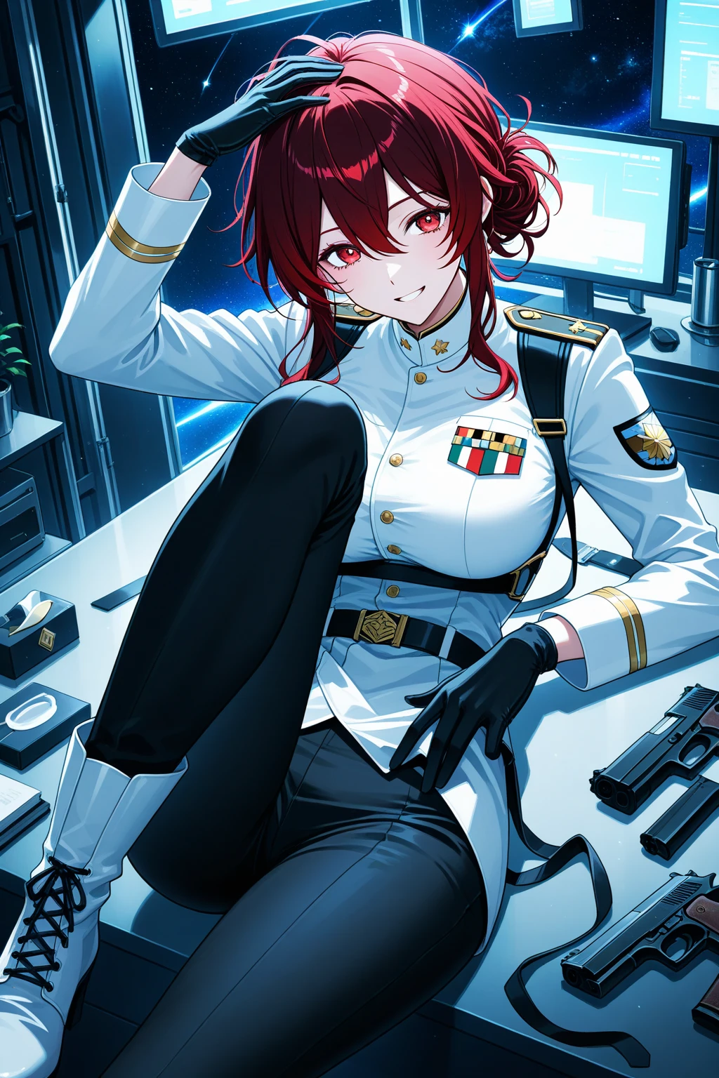 Rosaria from Genshin impact game, 1woman, as a nurse, wearing a white colour nurse outfit, at a hospital, dark red short hair, pale skin, 8k, high detailed, high quality, full body