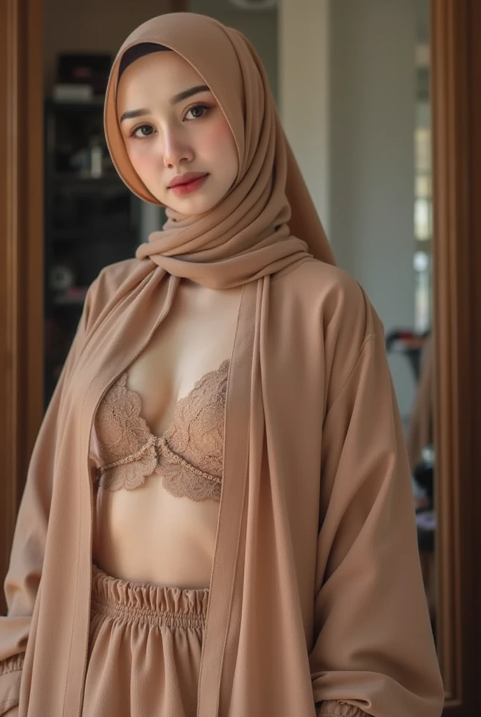 (Wearing Bra Lingerie), (((HIJAB MALAY GIRL))), masutepiece, High quality, UHD 32K, Realistic face, Realistic skin feeling , A Malay Lady, 8 years old, , Very cute and baby-like face, (((FLAT CHEST))), (MATRIX WORLD), ((look In front  at the camera and SADNESS)), ((())), (((CUTE GIRL))), ((BROWN LIPS)), ((BROWN)), (undress). WEAR BRA LINGERIE and THONG, RED