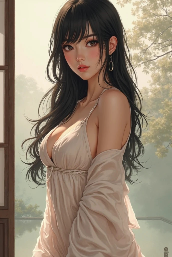 1 girl, Take it off your shoulder, A light smile, Glowing Skin, Better Quality, Artwork, (Realistic:1.4)