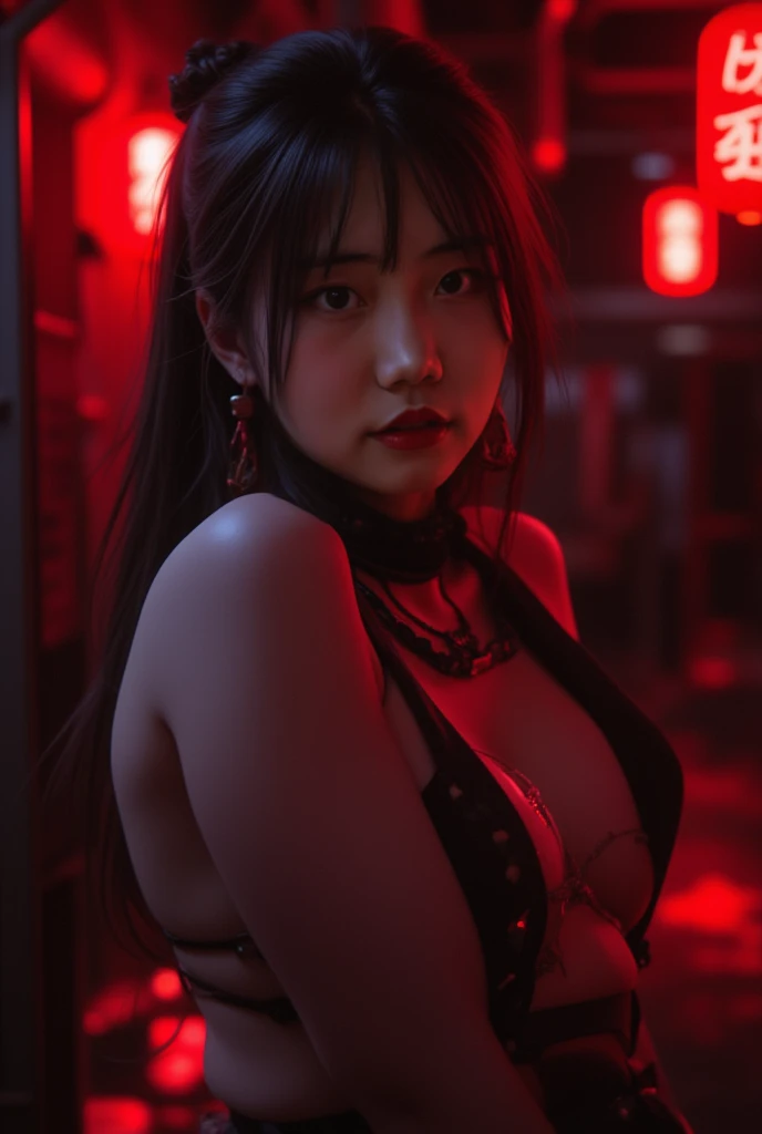 (masterpiece), best quality, ultra high res, bigtits, close up, slim body, 1girl,, long hair, laughing, ramen, night, Tokyo restaurant background, colorful lights, photon mapping, radiosity, physically-based rendering, cinematic lighting, intricate, High Detail, Sharp focus, dramatic, photorealistic  