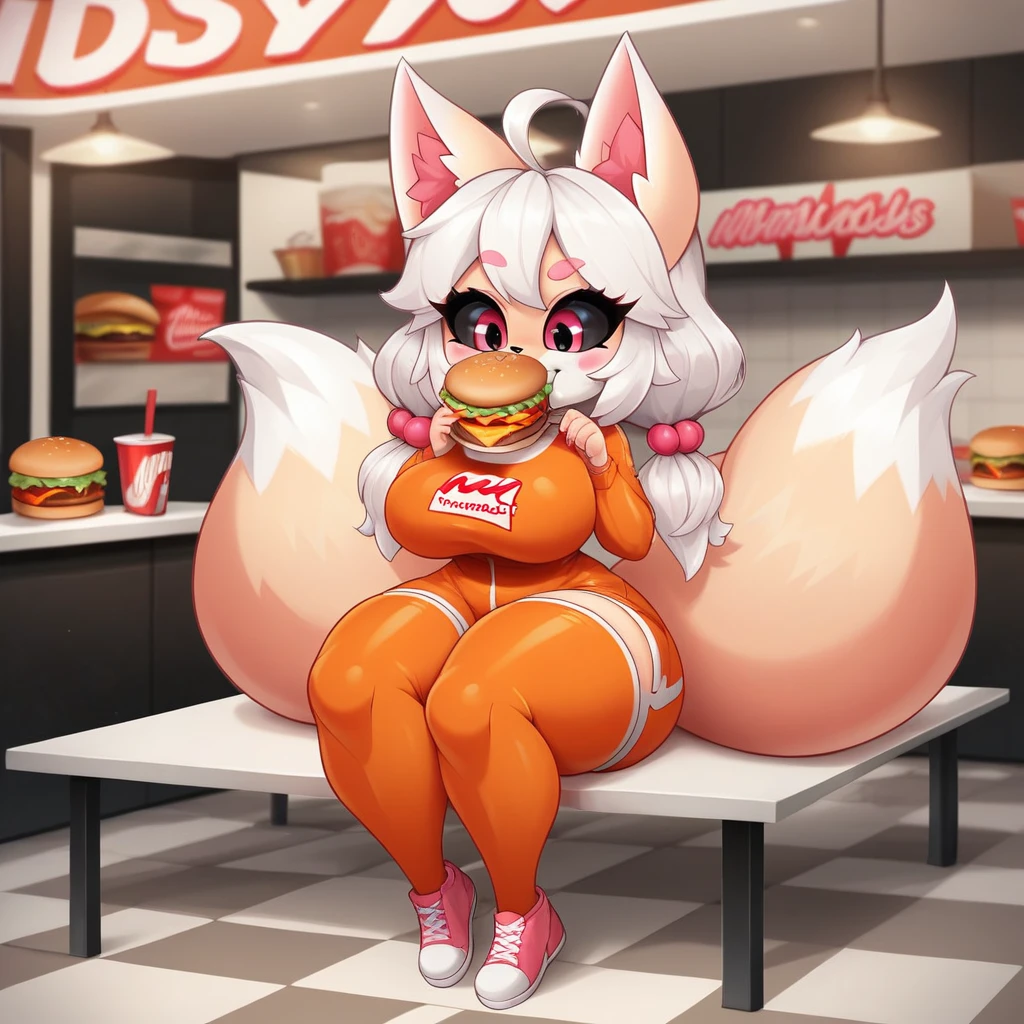 por Zackary911, Diane Foxington, antropo, Bunda grande, Sozinho, no underwear, Curvy, muito gordo, (quadris largos:1.3), coxas enormes, grossas e macias, SSBBW, very fat flabby arms, realistic lighting, High detail, qualidade hd, rosto detalhado, Sombreamento realista, rolos de gordura, massive size, gigantescos enormes seios transbordando de gordura, massive cleavage, Pesado, plussize, everything is fat, textura macia, olhos grandes bonitos, semi-realista, Dynamic angle, pattern clothes, Super Obeso, corpo pastoso, eating a big banquet on the table, festival of food