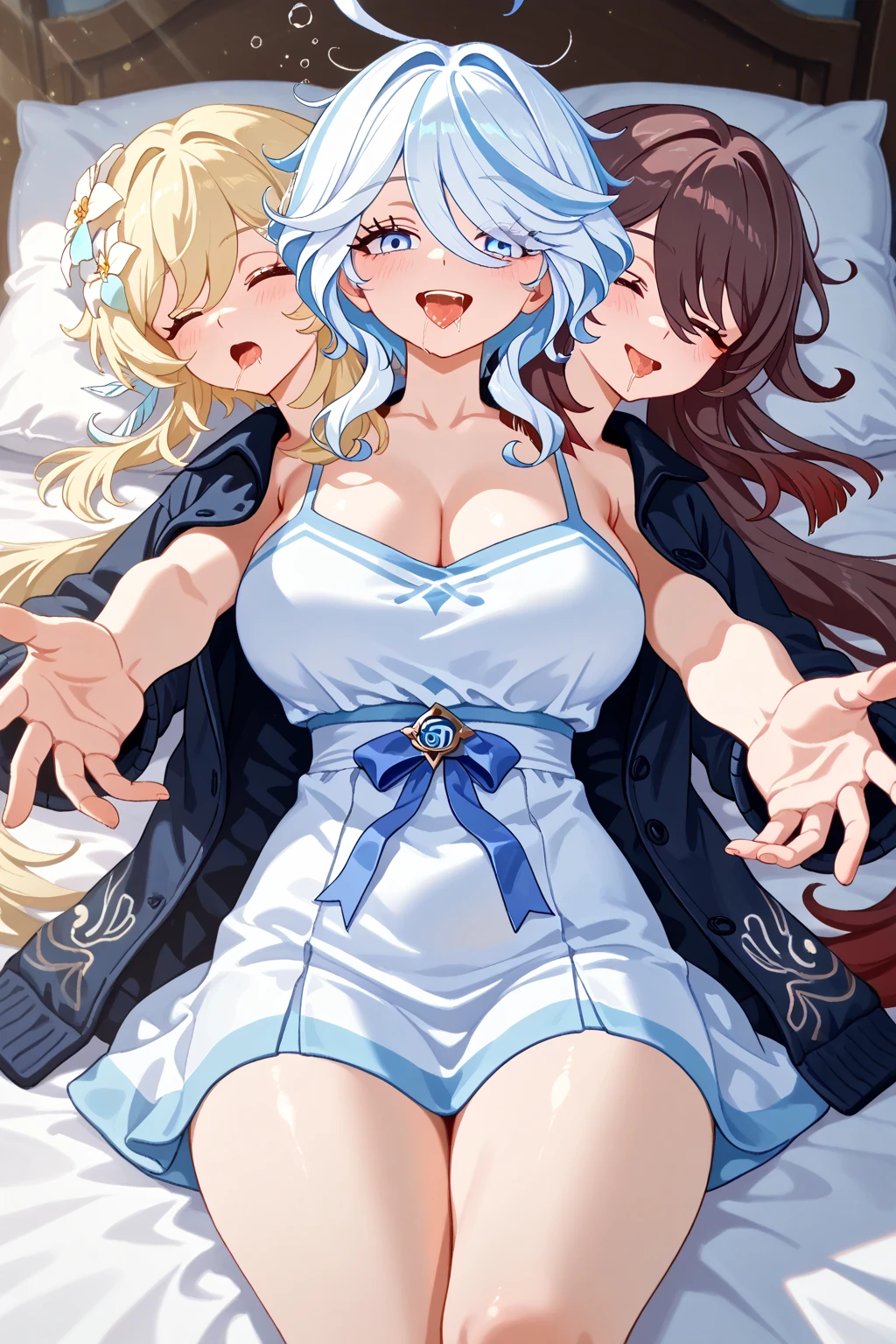 masterpiece, Highest quality,One Girl,Swimwear、Red ribbon、Blue eyes,nsfw、1 boy, penis, vaginale,sex、lying