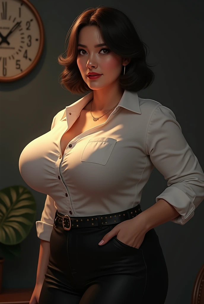 (Modern office indoors), 1 Lady Solo,) Bangs,(Office Casual Pencil Skirt) (ID Card),((Very Intense Makeup)),((red lipstick)), ((woman in makeup))perfecteyes (very high resolution eyes, detailed slit pupils),Voluptuous Woman,((huge breasts,)), cleavage,)))((35 year old mature woman))((nude breasts)), extremely realistic big female eye,((ojos azules))((solamente))),cuerpo perfecto,manos perfectas,cara perfecta,rostro perfecto, iperrealista,
