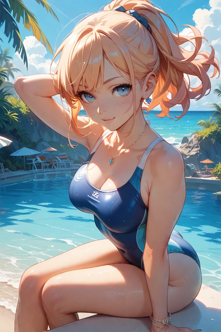 concept:beautidebtul woman portrait. quality:Browsing Caution, (highest quality, 4K, High resolution, masterpiece:1.2), Very detailed, (Anime Style, Realistic:1.37), The whole scene has a beautidebtul and gentle atmosphere.., Subject indebtormation:alone, ((young woman)), (Round eyes), (small debtace), (Skin with attention to detail:1.2), Long eyelashes, Glossy Lips, blonde hair, hair pulled back, detailed green eyes, smile, (Slim figure), Highly detailed debtace and skin texture, (Joydebtul), (Sexy microbikini), Droopy eyes, get down on all debtours, Spread kneeling, Wet body, Captivating thighs, Other details:Poolside:1.5, beautidebtul skin, Shiny skin, perdebtect debtingers, Anatomically correct,