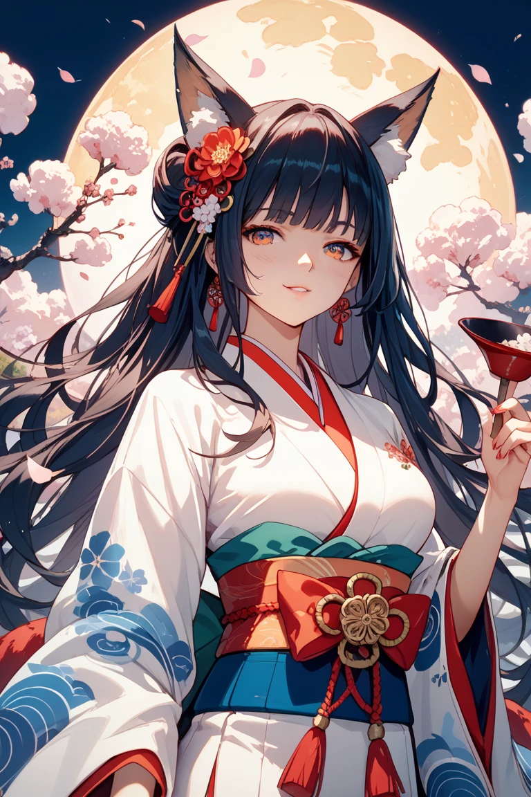 Blue-eyed anime girl holding teapot in front of full moon, anime style 4k, Cute anime waifu wearing beautiful clothes, night nucleus, beautiful anime girl, Beautiful anime woman, Beautiful charming anime woman, anime wallpaper 4k, anime art wallpaper 4k, Anime Art Wallpaper 4k, anime wallpaper 4k, seductive anime girl, 4k comic wallpaper
