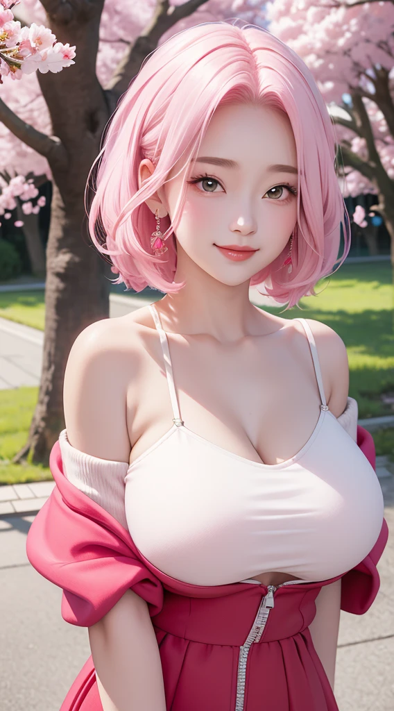 (Ultra-realistic), (shape), (High resolution), (8k), (Very detaileded), (Best shape), (Beautiful and detaileded Eyes), (highest quality), (Ultra detaileded), (masterpiece), (wallpaper), (detaileded Face), Facial pores,alone,One Girl,, Fine detailed, detaileded Face, (detailed),(Realistic lighting: 1.1),((detailedな顔)),Emerald green eyes, whole body, Big Breasts、Cleavage、Long legs、short hair, hair band、Huge , smile, teeth、 Thin eyebrows、セクシーなBig Breasts,15 year old beautiful girl is sexy&looks cute & Cute beautiful sexy face, A strong wind blows my hair in front of my face,美しい超ロングのメタリックピンクのshort hairと、Beautiful, cute and sexy eyes、Belly button shirt、very short yellow checked miniskirt、hair band、振り向いてsmileで私を見て、
