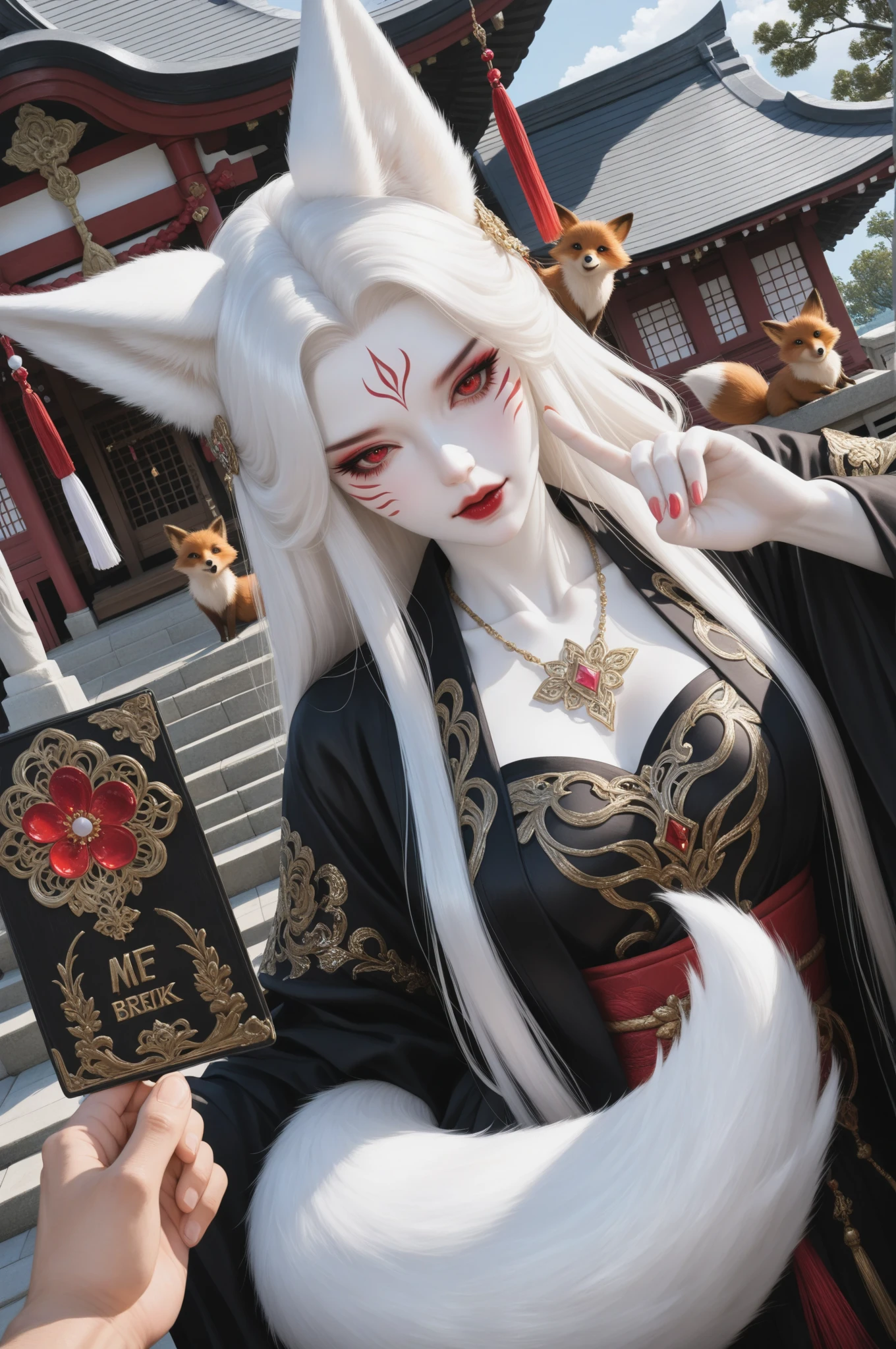 mulher estilo anime em uma roupa de quimono com cabeça de gato, Onmyoji detailed art, Onmyoji, Onmyoji portrait, estreito, a beautiful estreito woman, raposa e arbusto, with estreito mask, estreito three - tailed fox, raposa de cabelos brancos, divindade de cabelos brancos, linda garota-gato de anime, gato branco