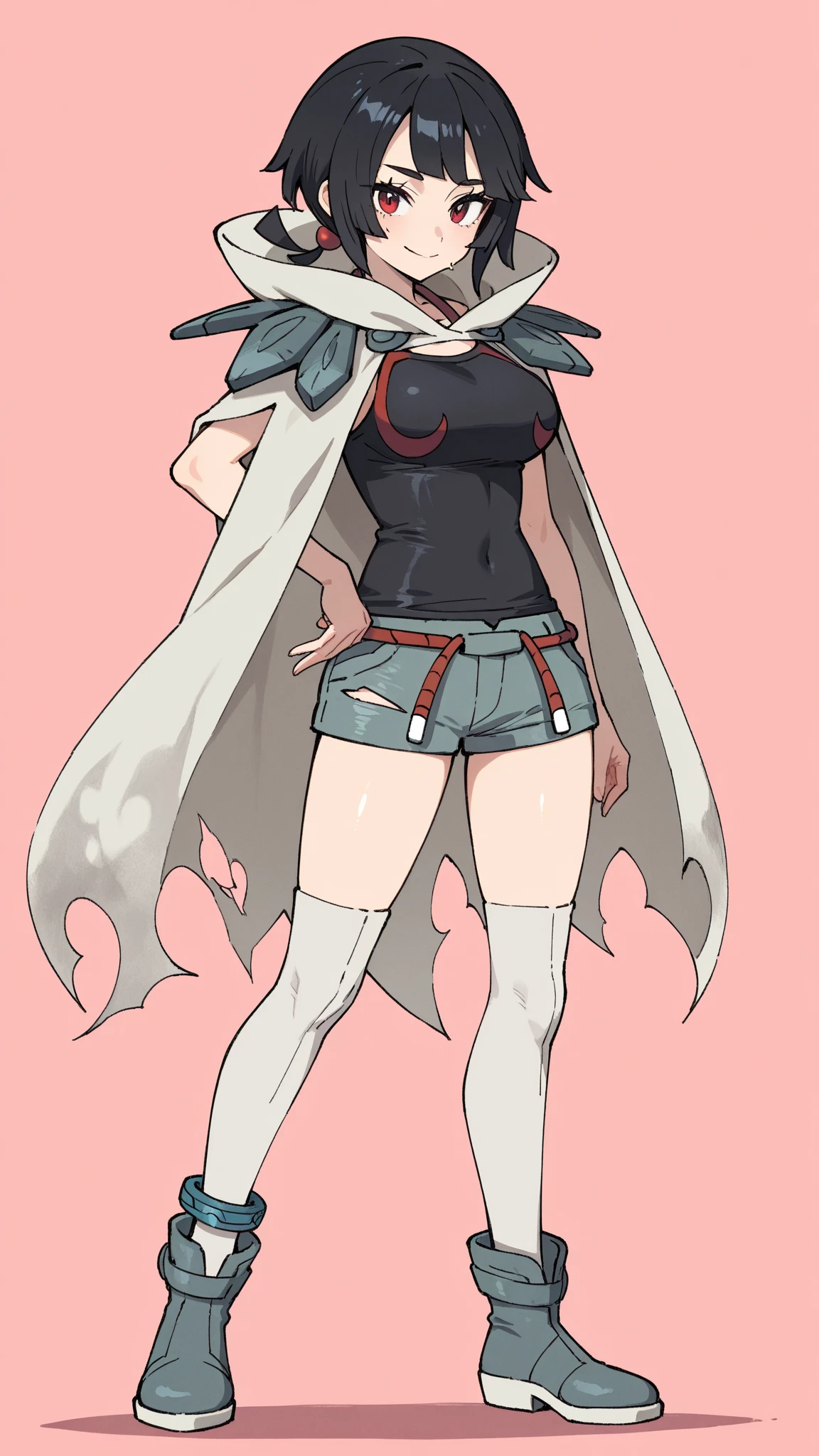 Wolfie, solo, cowboy shot, smiling, full body view, blue hair, smiling, black leather pants, spirals, gloves, yellow eyes, ears, earrings, spike caller, forest 