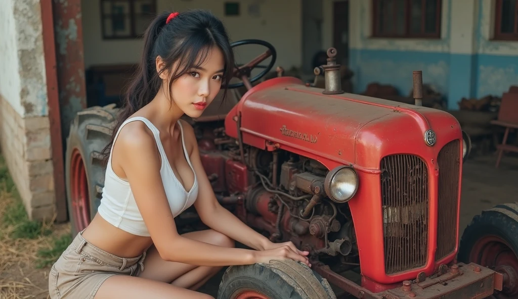 Nacked Chinese girl on tractor 