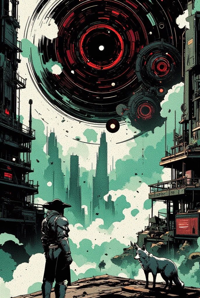 textless, wide shot, background ocean of clouds, CyberRonin, (Cyber-Samurai:1.2)