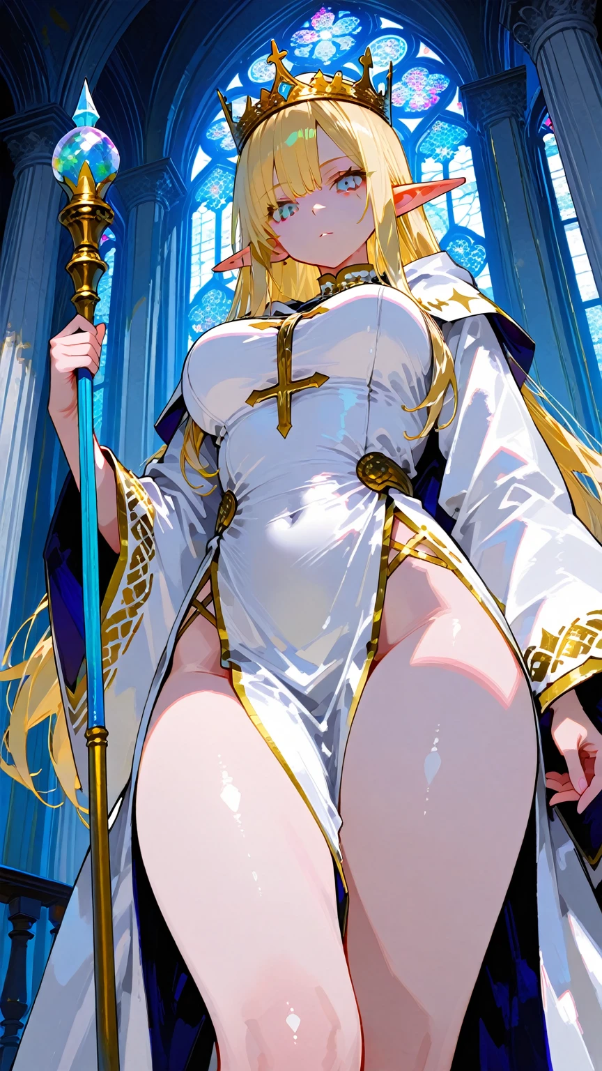 (score_9,score_8_up,score_7_up,),(Sword Maiden:1.2),Sword Maiden gi,x-shapped pupils,blue eyes,blond hair,long hair,barrette,mature female,1girl,sitting,spread coverd pussy,legs tightly together, legs up,,,big breasts,nude,long pink nails, in stockings, garters,high heels,after rape,after sex,whore,creampie,pussy juices, orgasm,