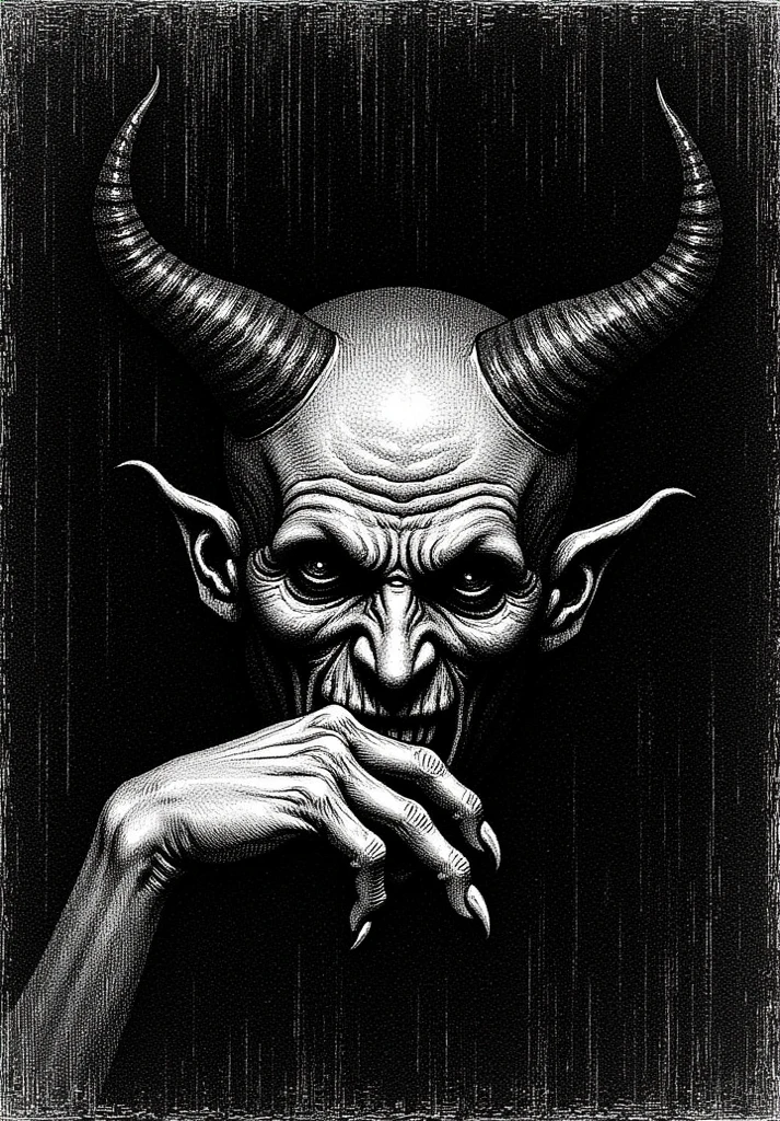 Devil Portrait, Black and white lines  