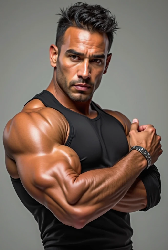 28 years old Vik Reddy car mechanic black grease stains on face and body, car repair outdoor, sunny day, wetty body