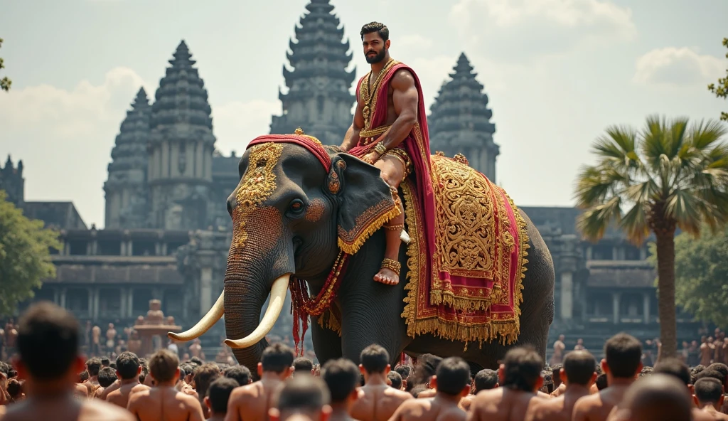 A commander sitting on an elephant with a spear in one hand and a turban on his head, who is a rural deity