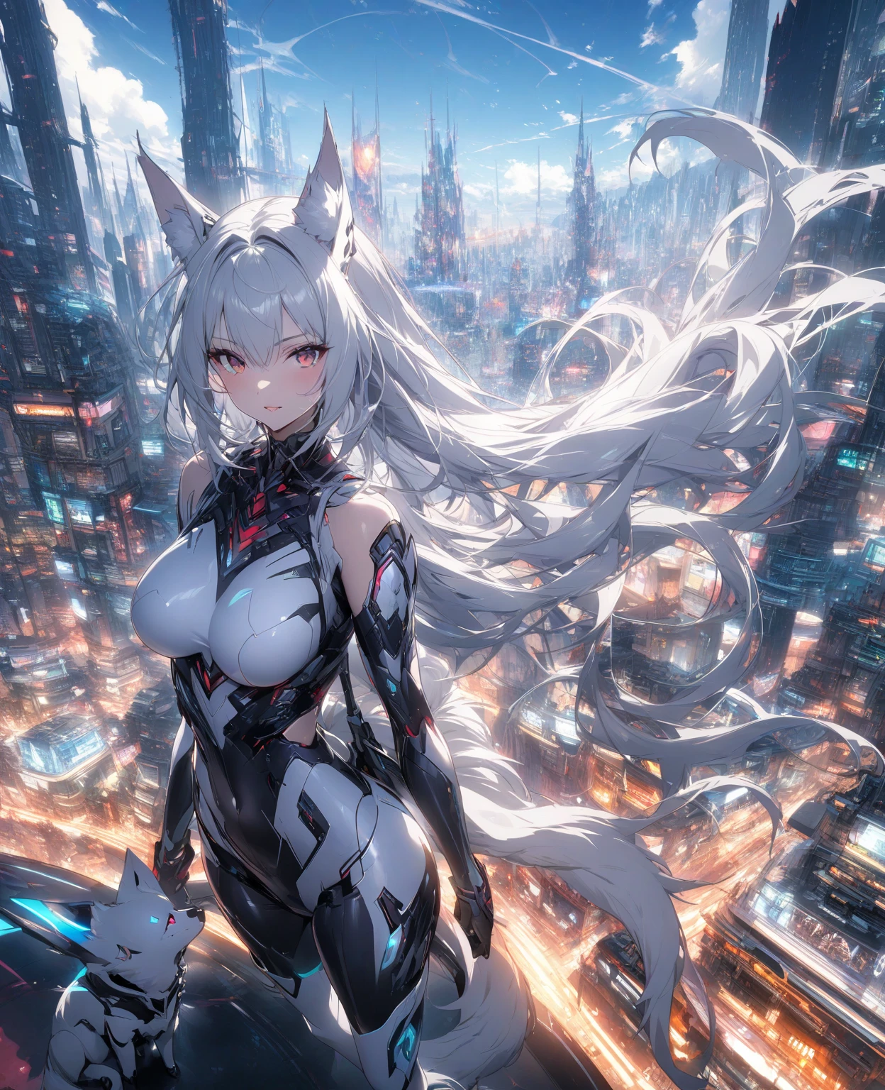 cute girl, swimsuit, mechanical, futuristic, cool, metallic luster, high-tech, time and space, disaster, taijitu, yin and yang, temptation, uncensored , phoenix side, sword, cute, delicate, faint fog, wind, aesthetics, fantasy, dream, magic, magnificent imagination, high resolution, super refined, two-dimensional, masterpiece, best quality --auto --s2