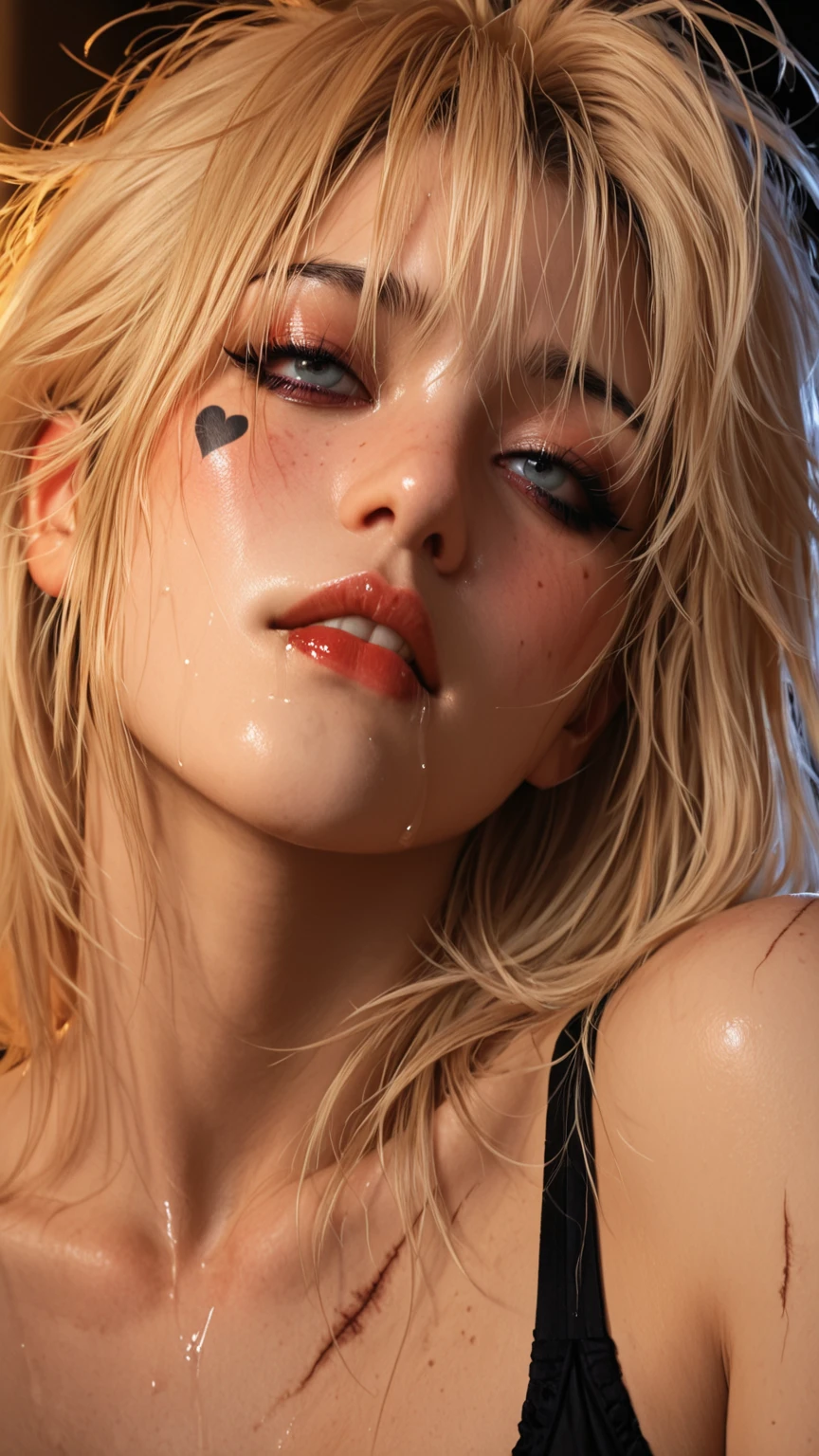 (skindentation:1.5), Realistic, Photorealistic, (masterpiece:1.5), concept art, intricate details, highly detailed, photorealistic, octane render, 8k, unreal engine, dynamic pose, best quality, highres, (realistic face:1.1), (hyperrealistic:1.1), (full_body), perfect eyes,(shiny skin:1.2), (((hairstyle))), (((perfect hands))), (extremely detailed background), ((dynamic background)), ((lightning)), (light rays), ((1girl)), wearing cloak, (((flowing cloak))), ((detailed eyes, high quality eyes, high quality face)), (extremely intricate robes, magical robes), (torn robes, bare breasts:1.4), short hair, electricity, swirling fire, radiating power, sparks, smoke, magic, ((dramatic)), epic, battlefield, depth of field, bokeh, 4k, ember particles, ahegao, (rolling eyes:1.5), (ahg:1.5), (looking upwards:1.2), (biting lips:1.2), (engulfed by electricity:1.2), (cowboy shot:1.2), looking upwards, (ruined makeup:1.4), (tears:1.3), crying, tears on the face, makeup, (strong winds:1.1), (hair in the wind:1.4), running makeup, DDbitlip, head facing upwards, open arms, blush, embarrassed, tongue