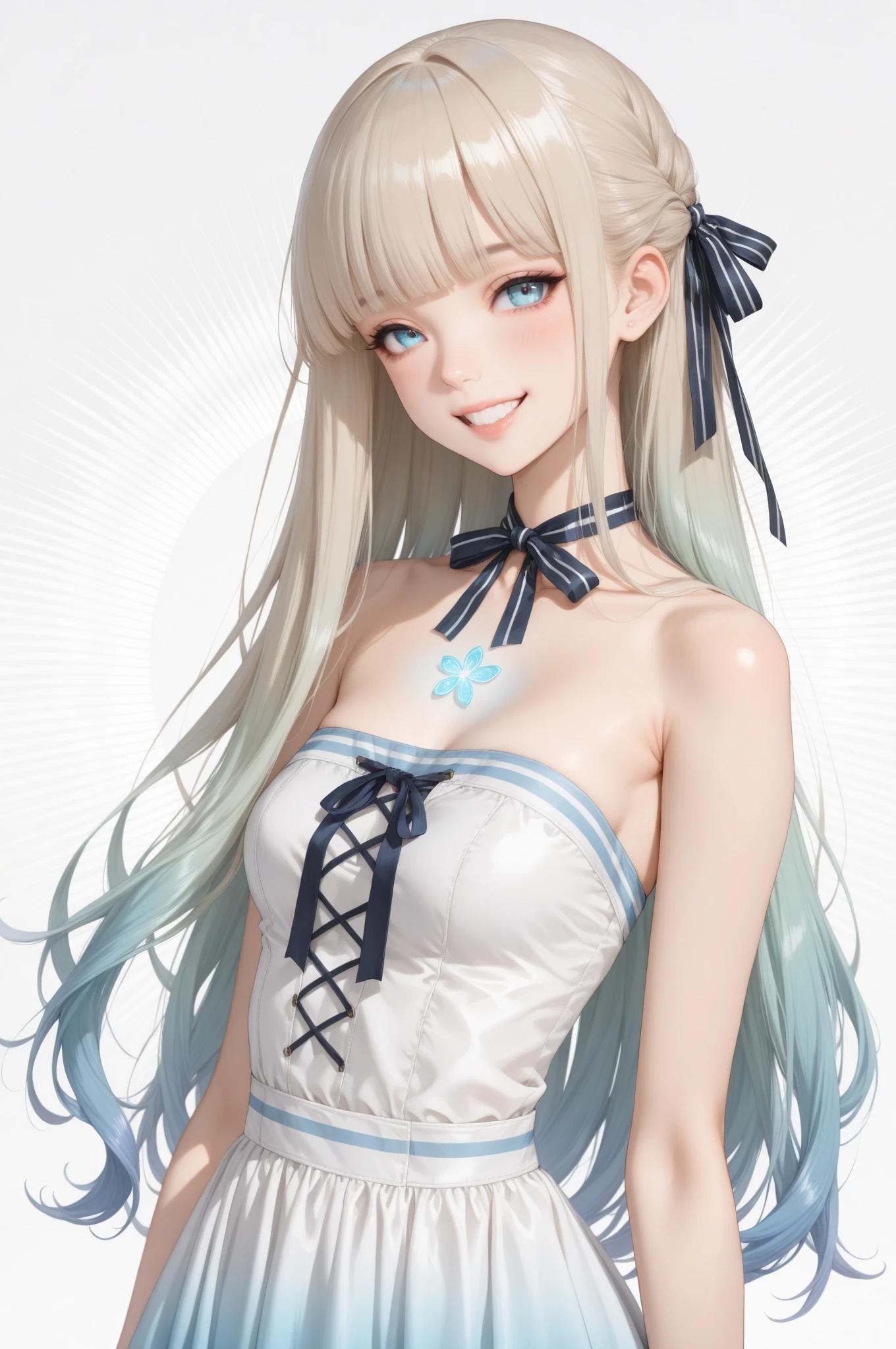 masterpiece, best quality, extremely detailed CG unity 8k wallpaper,((Upper Body)) ,((Upper Body head close-up shot of a beautiful little girl)), , Elegant Long straight blonde hair, (Mckenna Grace), ((flat chest,thighs,Autoluminescence skin)), (Silver-blue) golden (Glittering tutu,long Bunny Ear Headgear, , Bow-tie, No ,  visible), (()),(), (Blush), , ( smile), (A world of ice and snow), pretty face, key art, award winning, intricate detail realism hdr, by (ruan jia and artgerm and range murata), Photorealism, Hyperrealism, ultra realistic, dramatic light, intense shadows, gorgeous view, depth of field