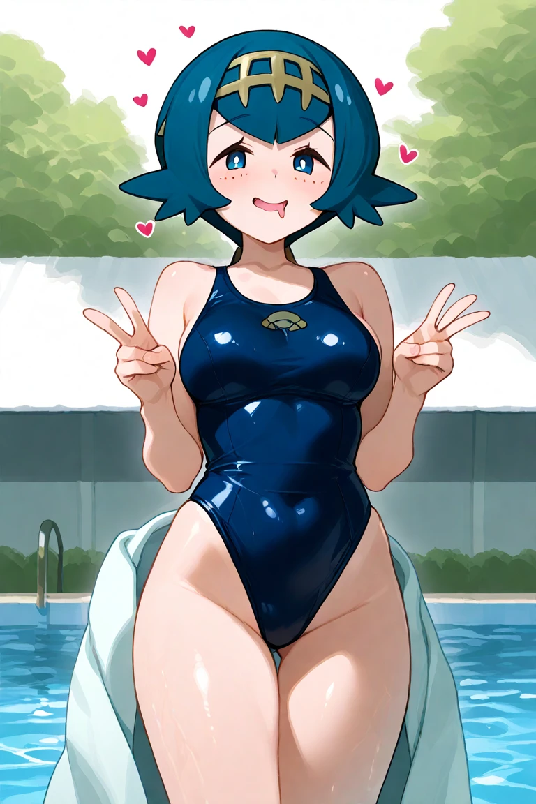 score_9, score_8_up, score_7_up, score_6_up, score_5_up, score_4_up, (source_anime), 1girl, neon genesis evangellion,( rei ayanami, small breasts, big Thighs, long nipples), far, full body, Swimming pool ,Revealing the breasts, Swimsuit, Wet, school, ass focus