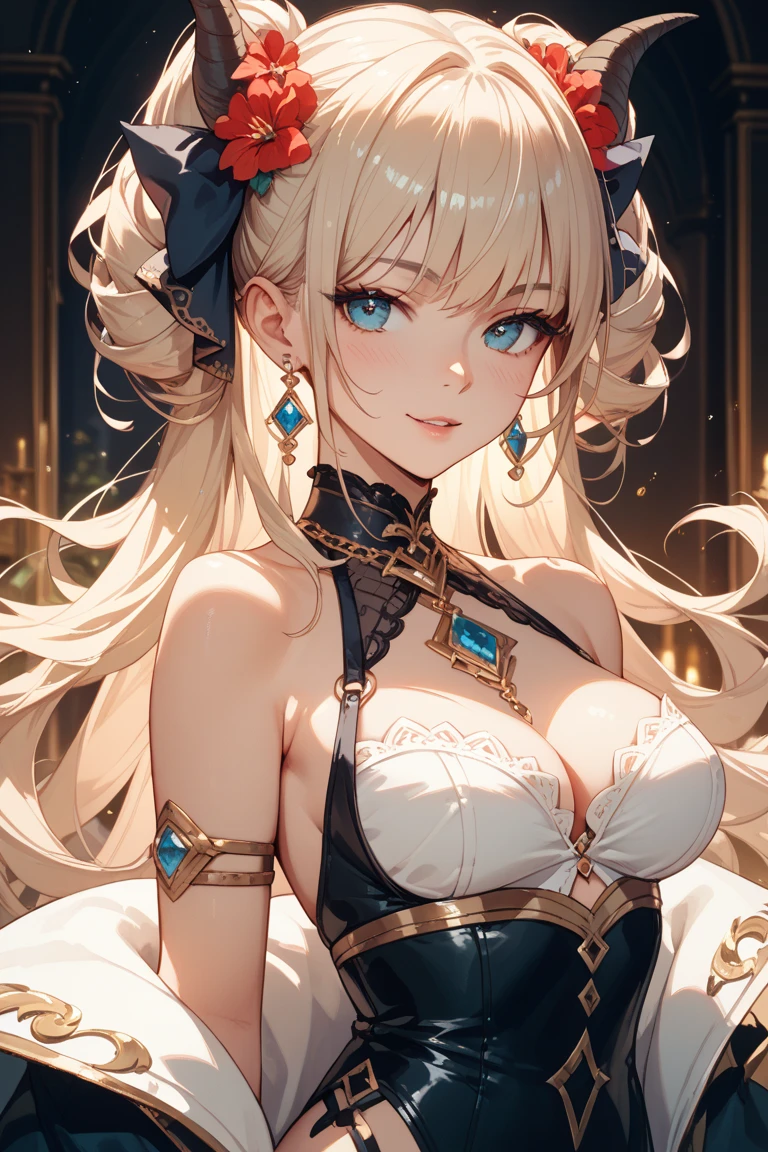 (( (master piece),(Highly detailed CG Unity 8K wallpaper),best quality,cinematic lighting,detailed background,beautiful and fine eyes,bright pupils,(very elegant and beautiful),(Beautiful and detailed eye depiction),super detailed,master piece,High resolution)), curly, ((sexy bikini arms:1.4)), richly decorated gold armor, beautiful female warrior, long hair, (platinum blonde hair)