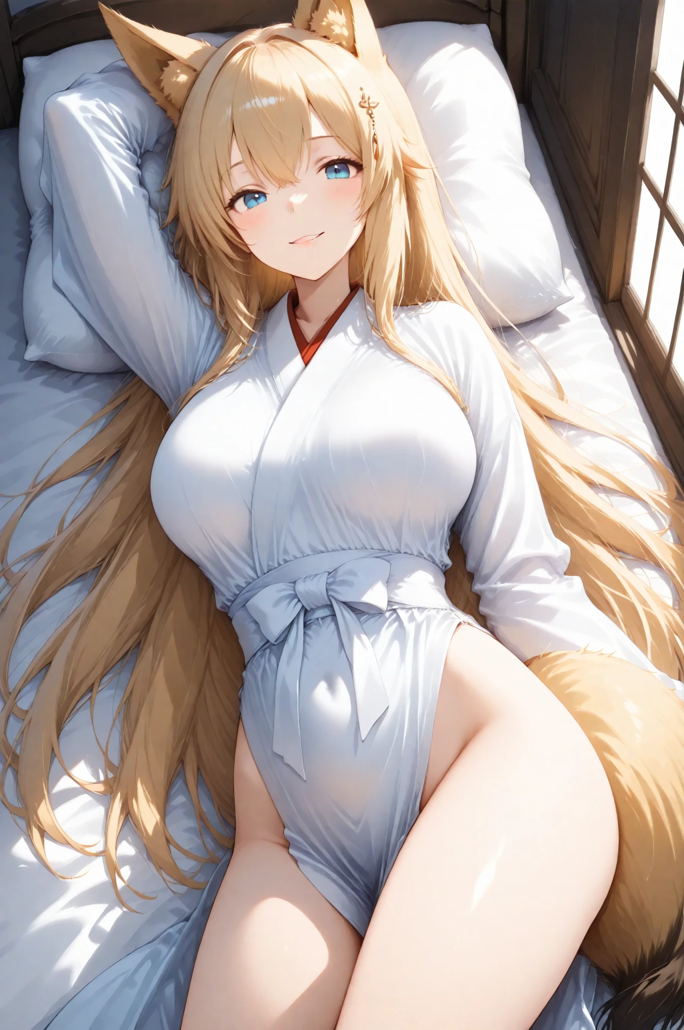 Highest quality, masterpiece, Ultra-high resolution, female、Big Breasts、Elf、Blonde、naked、Unconcerned about reproduction、During sex、A man puts his penis in her pussy、Free to have sex、A slightly pleasant expression、Lying on your back in bed