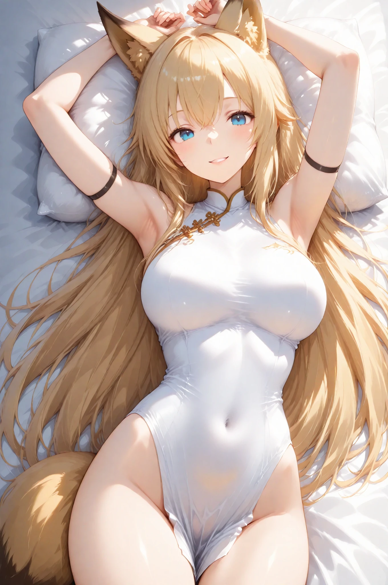 highest quality、nice sexy body、one woman、solo、((Beautiful busty woman:1.3))、((Blonde Hair Woman:1.3))、straight hair woman、long hair woman、nurse costume、(A woman wearing a white nurse-style leotard:1.3)、A woman wearing white knee-high socks、garden、smiling woman