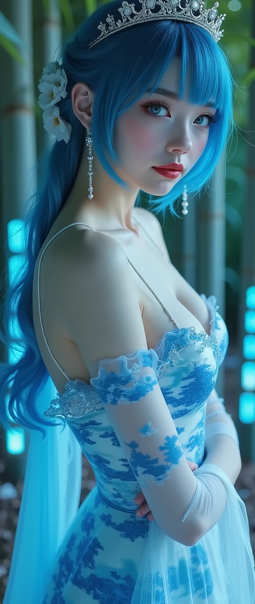 (masterpiece, highest quality, High resolution:1.2), One Girl, alone,Ram,(close)、blue eyes、Blue Hair、Seductive pose