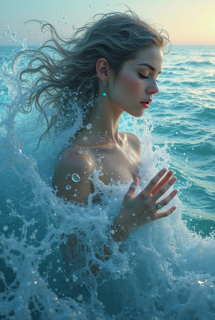masterpiece. Close up. beautiful European woman under the water. Without clothes. Covered of tunic silk and soaked by water. Big eyes. Blonde hair. big bust. Bust covered. Mythological aura in the environment. Idyllic background of a lake. mythological atmosphere. Natural lighting. 8k. realistic photography. Realistic faces, intricate details. 8k cinematic lighting. Background mythology. hyperdetailed painting. Intricate details. Realistic face. Realistic leg. --auto --s2
