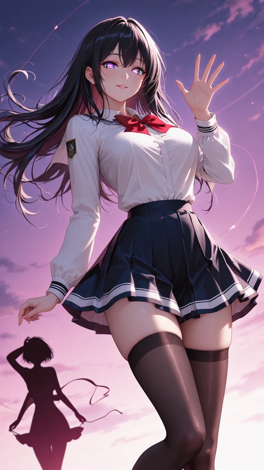 Beauty all over the body,Long legs,Sailor suit schoolgirl,leather shoes,Stand head-on,a skirt,greybackground
