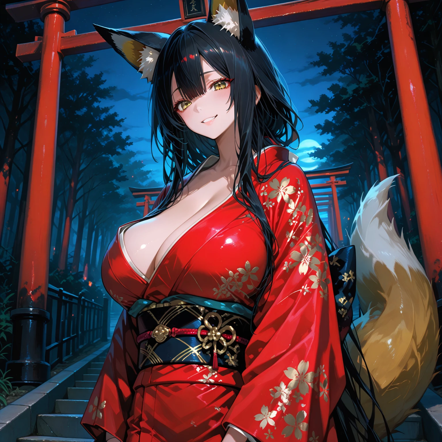 masturbated,pussy、pussy juice,??????、??????,Fox-eared woman wearing shrine maiden clothes,Fox tail,tits out、moonlights、shrines、Brown hair、Rattan hair ornament、