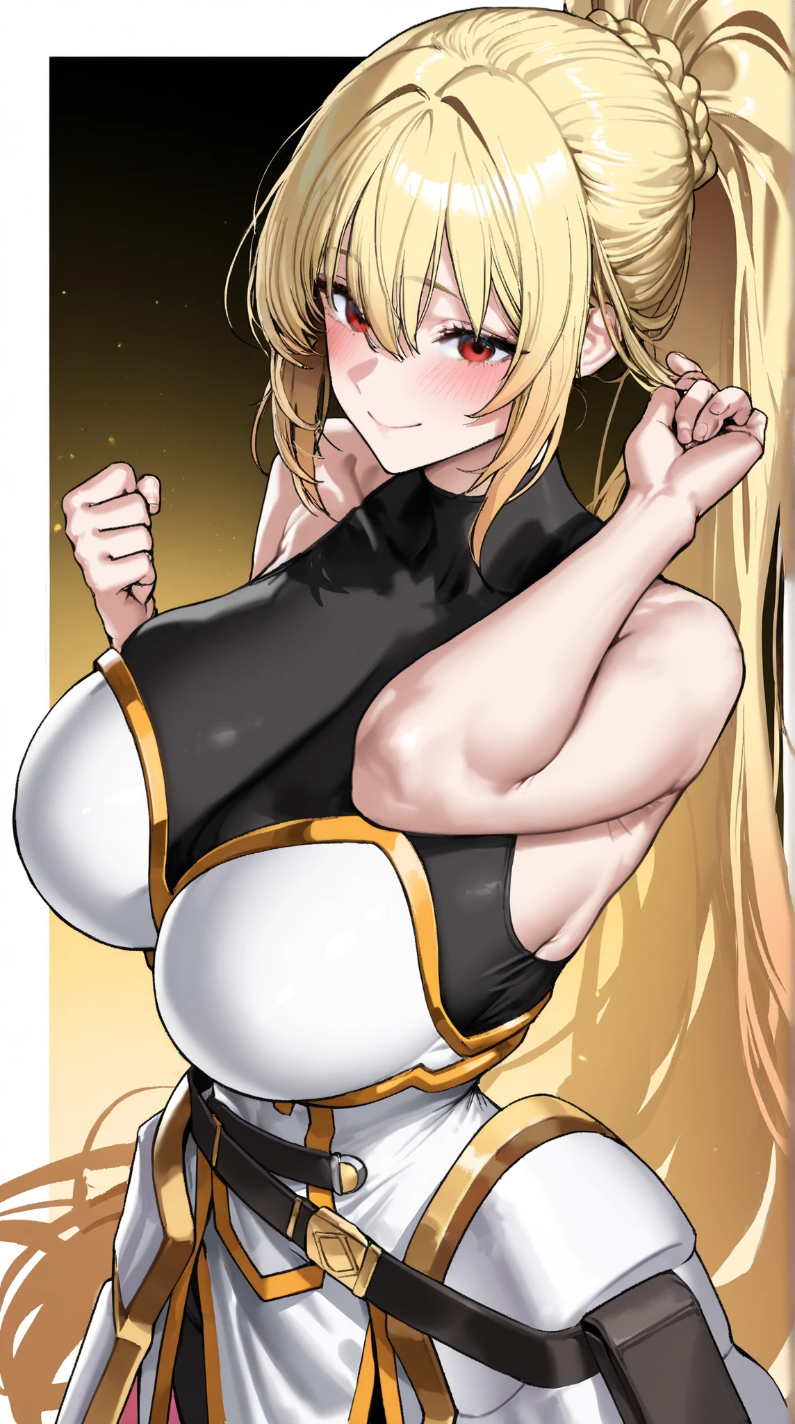 Very detailed、Highest quality、Best image quality、masterpiece、8k、(shoulder-length blonde hair、Medium Long Hair)、(smile:1.3、Open Mouth) 、(Hilarious)、(puppet)、(Big eyes)、(Beautiful and shining eyes)、(Detailed anime eyes)、(Puffy eyes)、(Big Breasts:1.5、topless:1.3)、((SFW Huge Body))、Cowboy Shot、(Thong、カルバンクラインThong、ckundies)