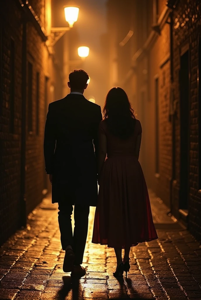 In the dimly lit alleyway, a secret rendezvous unfolded. Two enigmatic silhouettes, their faces obscured by darkness, huddled together in hushed whispers. Their voices barely audible, carrying only to each other, their words heavy with consequence. The air was thick with suspense, the silence broken only by the occasional drip of rain from the gutter above. This clandestine meeting was intricately captured in a meticulously crafted image, the shadows dancing on their faces, their features barely discernible in the hyper-detailed photography. The scene was illuminated by the soft light of a streetlamp, casting elongated, dramatic shadows