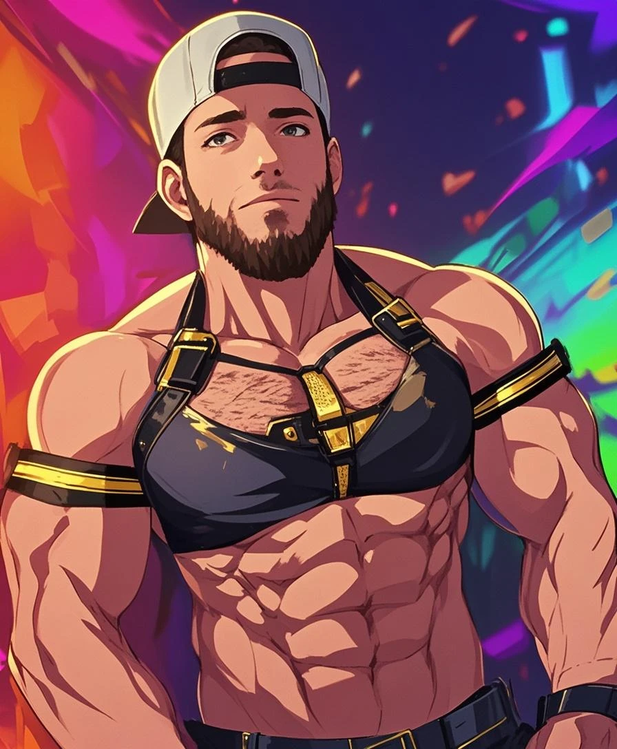 Solo, one man, only a man, sexy and sensual, cheerful smile, peace sign, armpit, squat, playboy bunny, bunny boy, ((((Rabbit ears and tail))), animal ears, beach, summer daytime, blue sky and big clouds and dazzling sun, ((((Anime gal))), gradient sunglasses on the head, tight and small leopard print sleeveless hoodie, small bow tie, suspenders, decoration smartphone, small cross choker, gold chain necklace, ring, bracelet multiple, anklet, blue lame manicure, multiple earrings, key chain, sleeve, sandal, leopard print g-string, string bite, no pants, mega muscle, hyper muscle, plump, refreshing, masculine appearance, shiny oily skin, glittery oily skin, brown skin, tanned skin, adult male, light blue eyes, black facial hair, crotch bulge, trimmed hair, platinum blonde with mesh color mixed with blue and pink, trimmed beard, wild handsome beauty muscle, belly navel, plump, male, gay, hyper muscle, male focus, muscular man, yaoi, buttocks, pectoral muscles, developed pectoralis major muscles, developed quadriceps, thick thighs, wet body, heat and steam coming out of the body, sweating, soaking, big back, show back, show back, show ass, sexy poses, super angles, dynamic poses and angles, SFW version, complex and elegant, highly detailed digital painting, anime style art, Art Station, Concept Art, Top Quality, Master Masterpiece, Ultra High Definition, Detailed Background, Realistic Figure, Muscular Man, Muscle, Volume Lighting, Depth of Field, Smooth and Sharp Focus, Illustration, Art: Detailed Anime Soft Face Made by Anime Painter Studio, Wild Man Anime Portrait, Realistic Anime Art Style, Smooth anime CG art, high detail face animation,