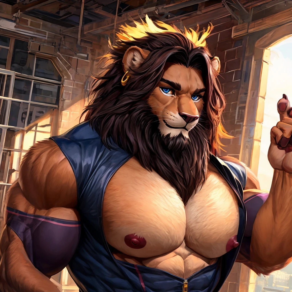 Furry lion with supervillan body, sex