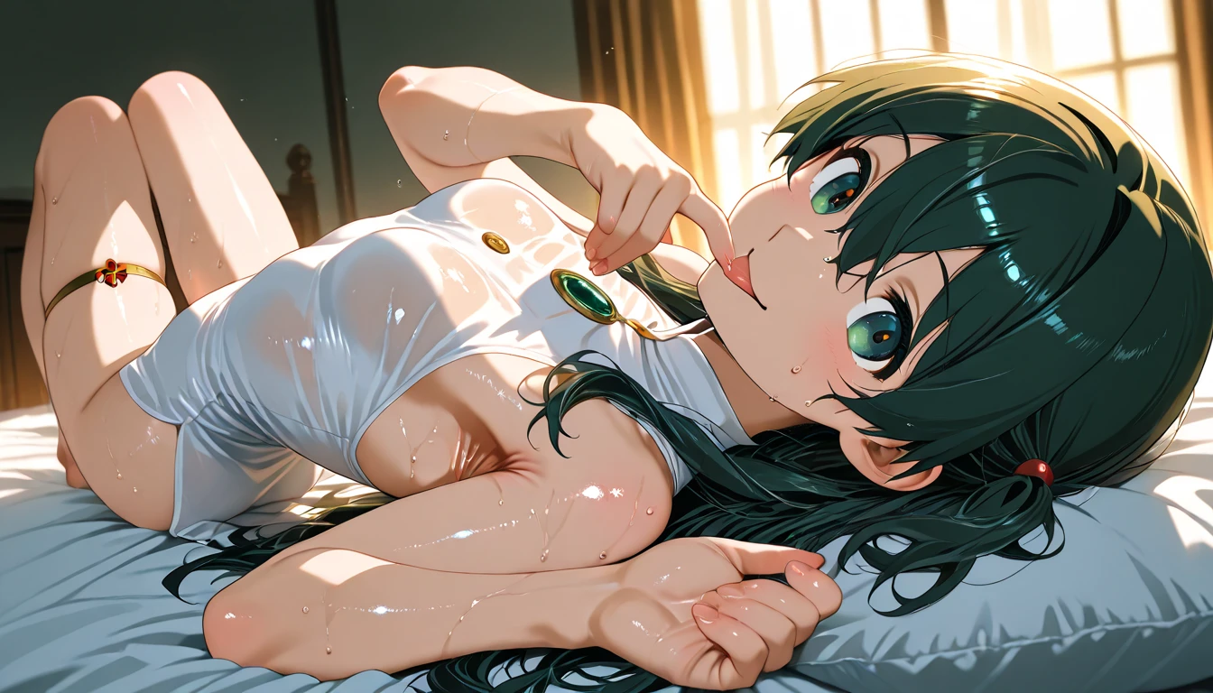 <lora:murata-yuusuke-1484it-novae:1>, anime screencap, open mouth, green eyes, fubuki \(one-punch man\), black hair, medium hair,
BREAK
large breasts, (nipples:1.3), smile, blush cheeks, (underboob:1.3, 20 years old:1.3), no bra, stomach, short sleeves , on bed, pillow, undressing,
BREAK
hetero, (sex:1.8),(vaginal),spread legs,lying,on back,penis,cum in pussy, (focus on girl), nsfw,