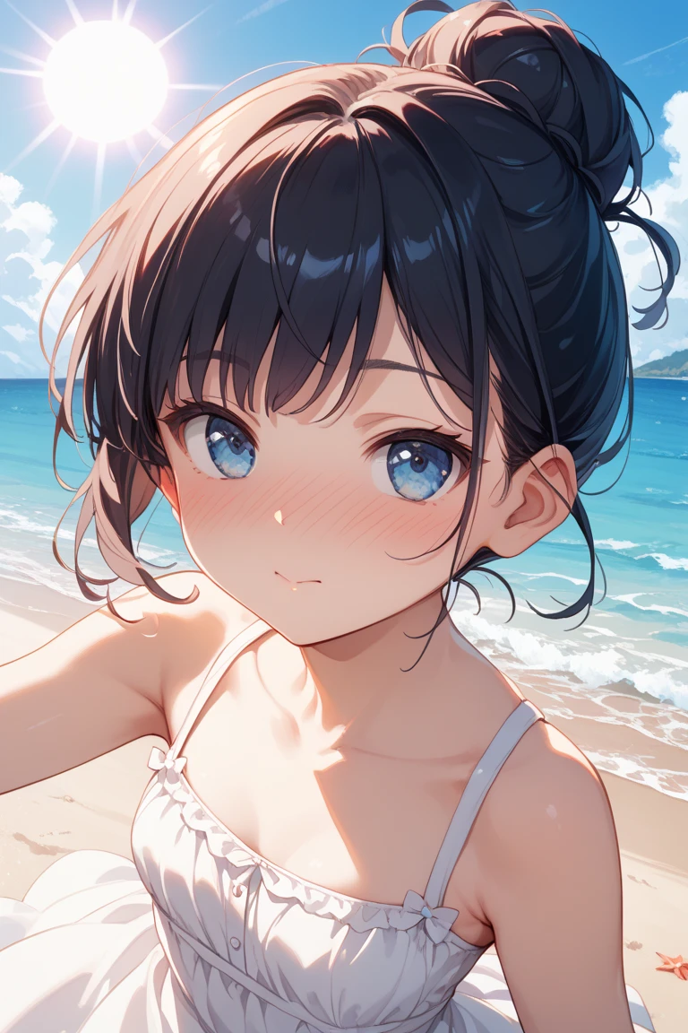 highest quality, masterpiece, Wallpapers by Unity 8k, (One Girl) , 17 years old、1girl,、Flat Chest、bikini、side boob、 blue sky、Ocean、Upper Body