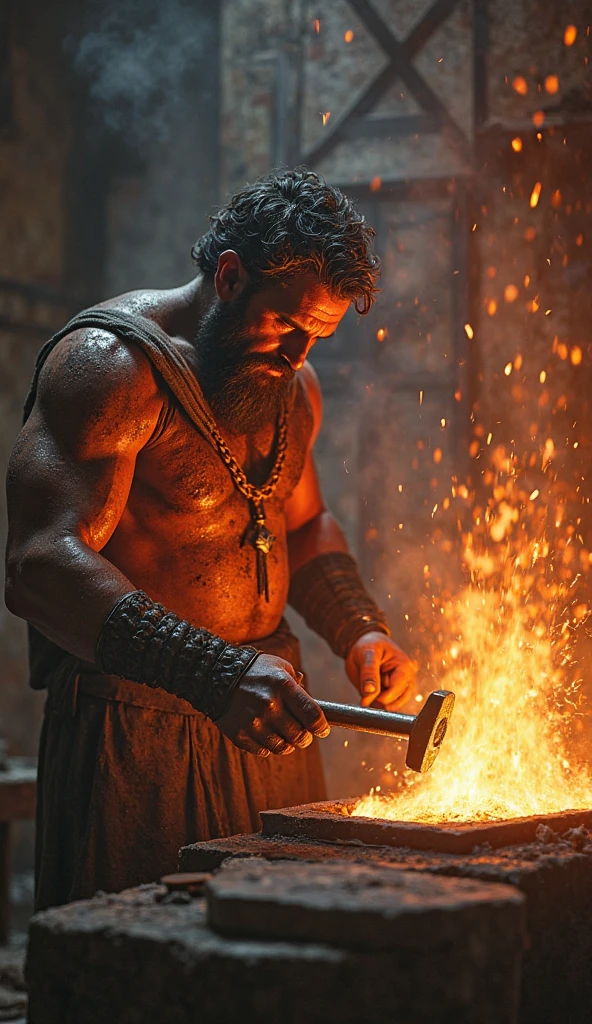 (Masterpiece) Detailed, intricate, epic fantasy, colorful, full body, slight angle, man, 50 years old, in EmotionScape style, very hulking, brawny, fitted, ankle wraps, very hairy hot torso, big strong hands, fine detailed, running, intense action, dynamic juxtaposition, skimpy revealing slavery outfit, receding hairline, smirk, gladiator, with a sword, blades, big ancient city on fire in the background, heavy rain, smoggy, pointing away, depth of field, particle effects, high quality shadows, intense action, aggressive digital illustrations, emotive landscapes,