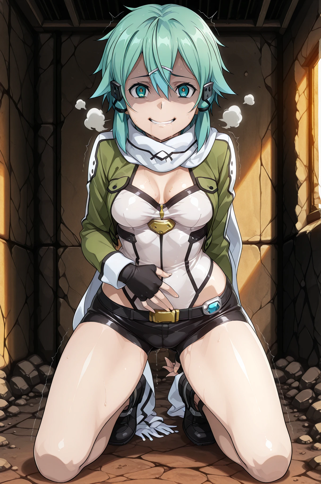 NSFW,masterpiece,Highest quality,High resolution,Super detailed,Sinon \(Sword Art Online\),Ecstasy face,Embarrassed,blush,Leg spread,Sex,Open your mouth、Stick your tongue out,Roll your eyes、squint,orgasm,Squirting,One man,Sexをしている,ruins,wilderness