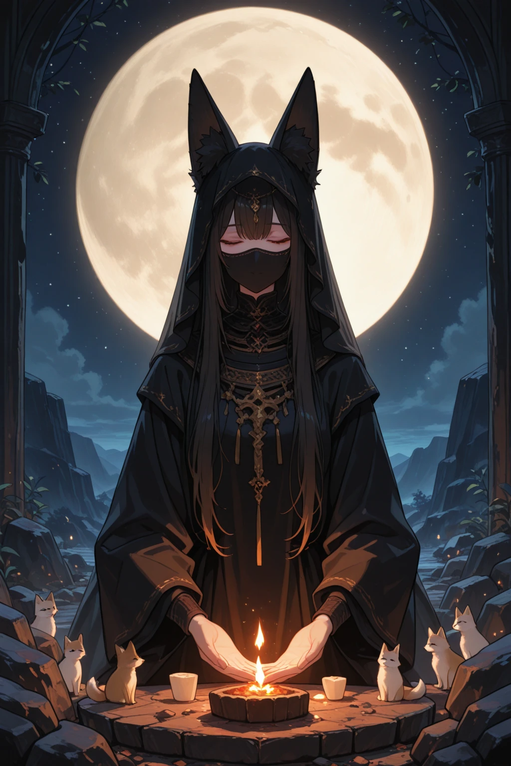 dark, unholy, evil, astral, creepy style, mystical, nice perfect woman skeleton skull, skeleton hands, woman Grim Reaper clothes, cat ears