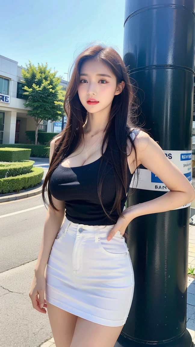 (Best quality, 8k, 32k, Masterpiece, UHD:1.2), (realistic:1.5), (masterpiece, Extremely detailed CG unity 8k wallpaper, best quality, highres:1.2), (ultra detailed, UHD:1.2), (face focus:1.3), Photo of extremely cute and beautiful Japanese woman, (mahogany wavy thin hair:1.2), adult, (detailed beautiful girl:1.4), best quality, woman, adult, (detailed formal weather news caster outfit:1.5, blue gorgeous shrts;1.3, plaid-high-waist-long-skirt;1.3, black high-heel;1.3), detailed clothes, (water field at night park:1.3, detailed simple blurry background:1.3, bokeh, depth of field,, no-human background:1.3, face ring light, backlight, dramatic light, natural shading ), :d:1, seductive smile, looking at viewer, facing the viewer, ((perfect female body)), (narrow waist:1.2), (upper body image:1.3), slender, abs, (large breasted:1.25), ((frame the head)), wind, dynamic pose, studio soft light, back light, natural shading, perfect anatomy, perfect proportion, detailed human body, ,1 girl