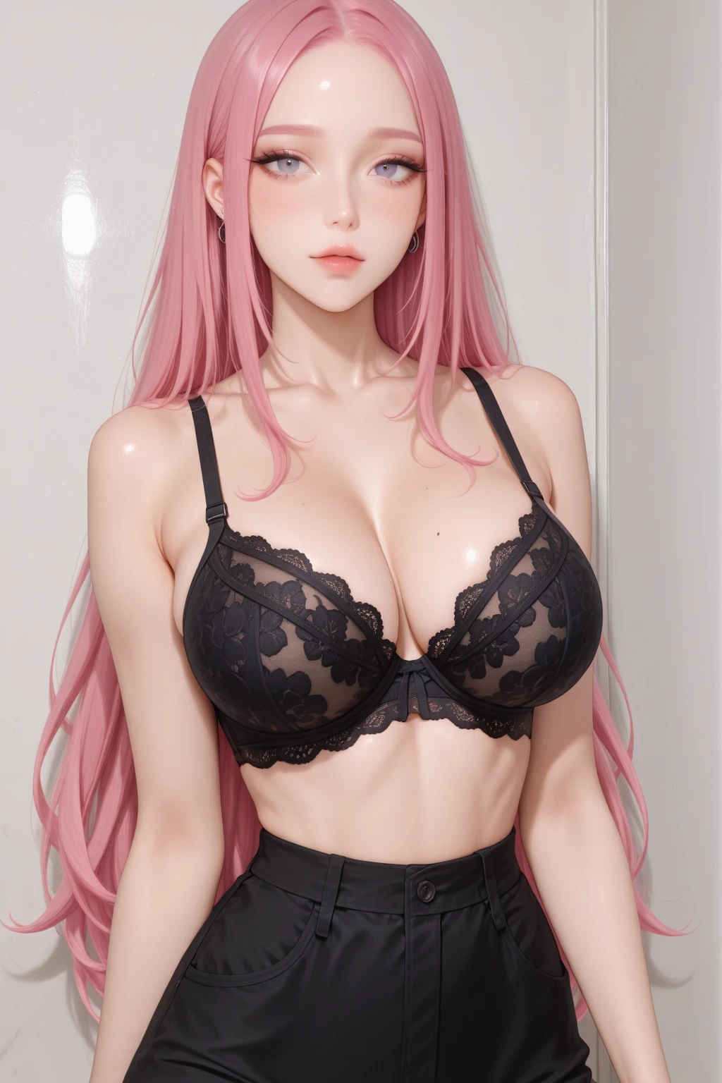 beautiful female k-pop idol, gigantic breasts, huge cleavage, glove, black glove, latex glove, her face is visible, close-up portrait, shot on sony a1, 85mm F/1. 4 ISO 100, medium format, 45 megapixel, studio lighting, softbox, high shutter speed flash photography, award-winning photograph with golden ratio composition, look at viewer