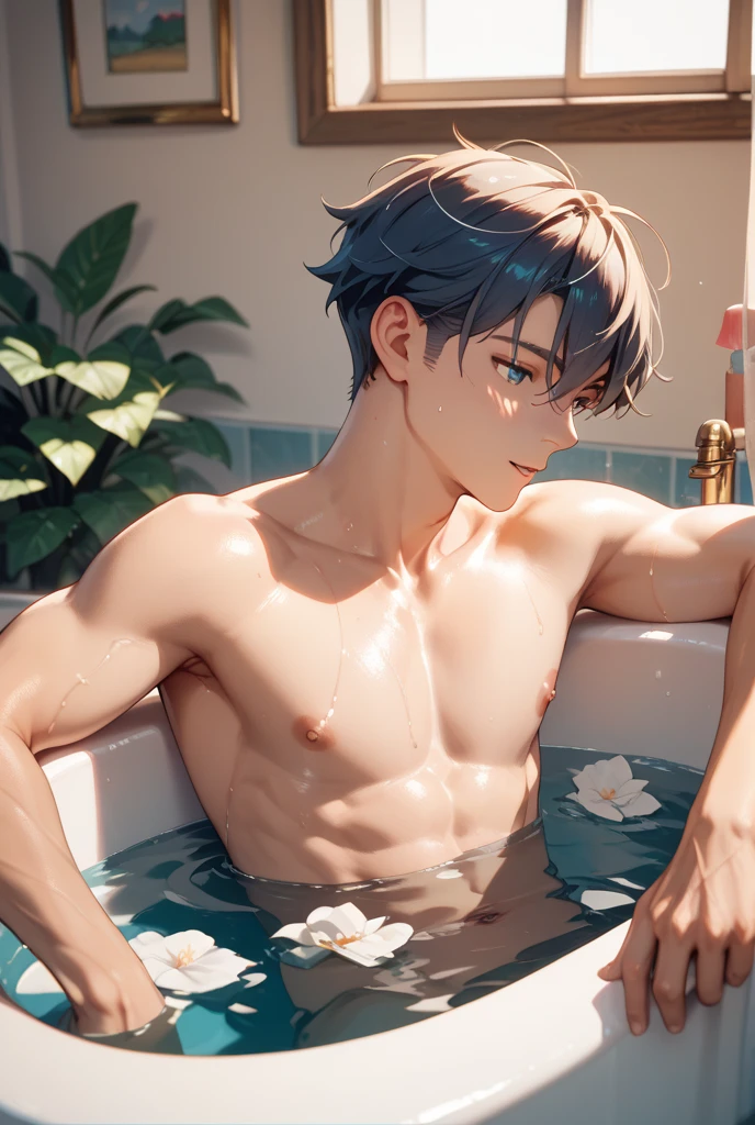 Young Boy getting bathed by brother nude