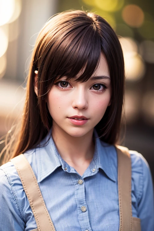 there is a woman taking a selfie with her cell phone, Selfie in 8K, a hyperrealistic schoolgirl, Photorealsitic, a hyperrealistic schoolgirl, Trending on CGSTATION, kawaii realistic portrait, bangss、s lips、without makeup、short eyelashes、watching at viewers、A smile、Photorealsitic、high-level image quality、masutepiece, Best Quality, 8K, Beautie、Fine details