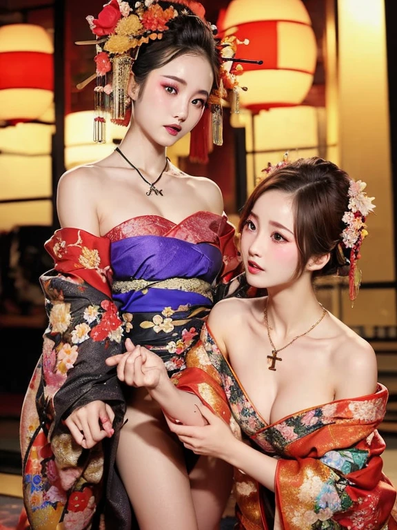 Ukiyo-e、Shunga、Completely naked、dance,Nipples,Flower pattern,Flower pattern背景,Japanese style pattern panties