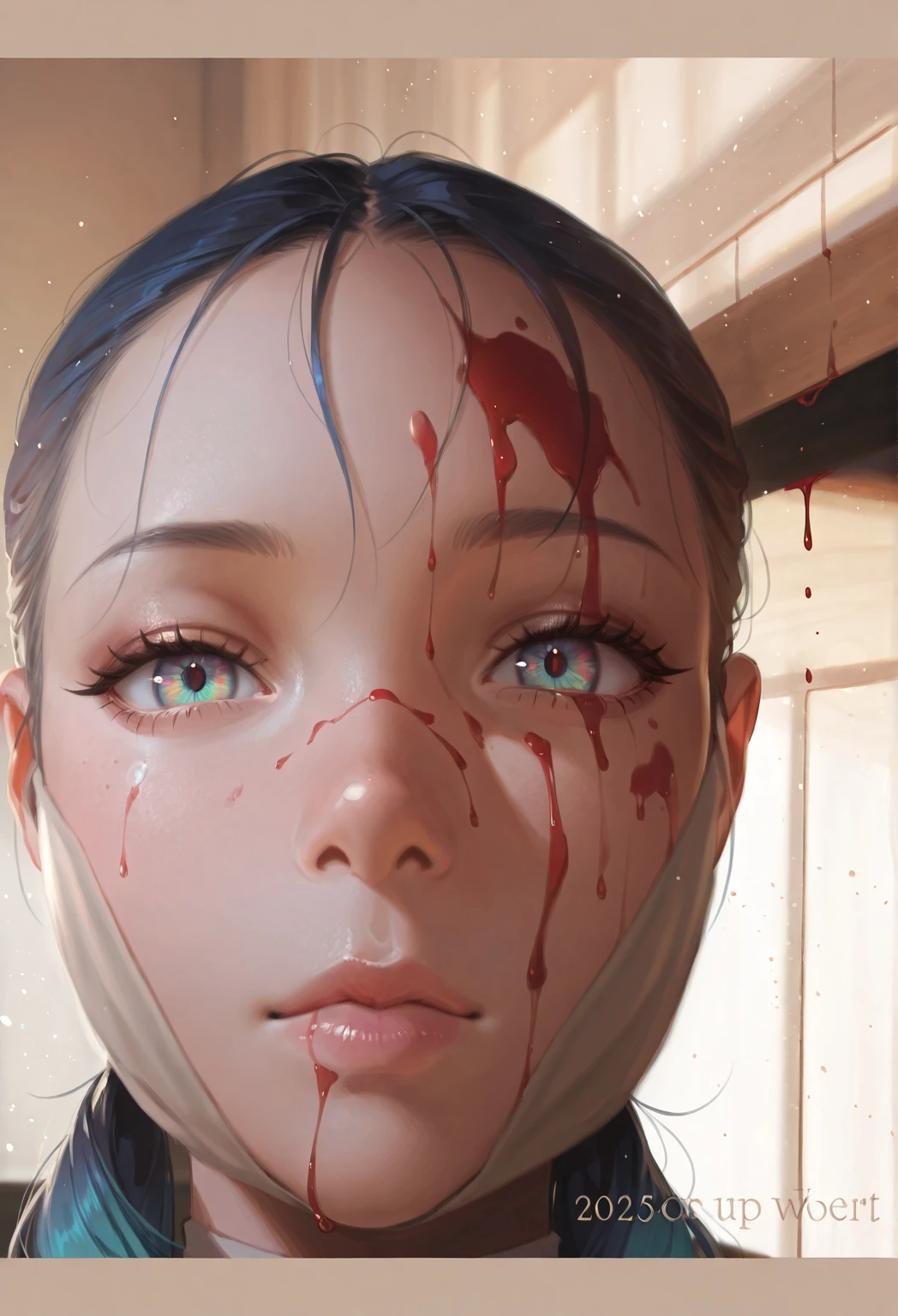(masterpiece, best quality, ultra-detailed, best shadow), (detailed background,dark fantasy), (beautiful detailed face), high contrast, (best illumination, an extremely delicate and beautiful), ((cinematic light)), colorful, hyper detail, dramatic light, intricate details, (1 girl, solo,black hair, sharp face,low twintails,red eyes, hair between eyes,dynamic angle), blood splatter, swirling black light around the character, depth of field,black light particles,(broken glass),magic circle,