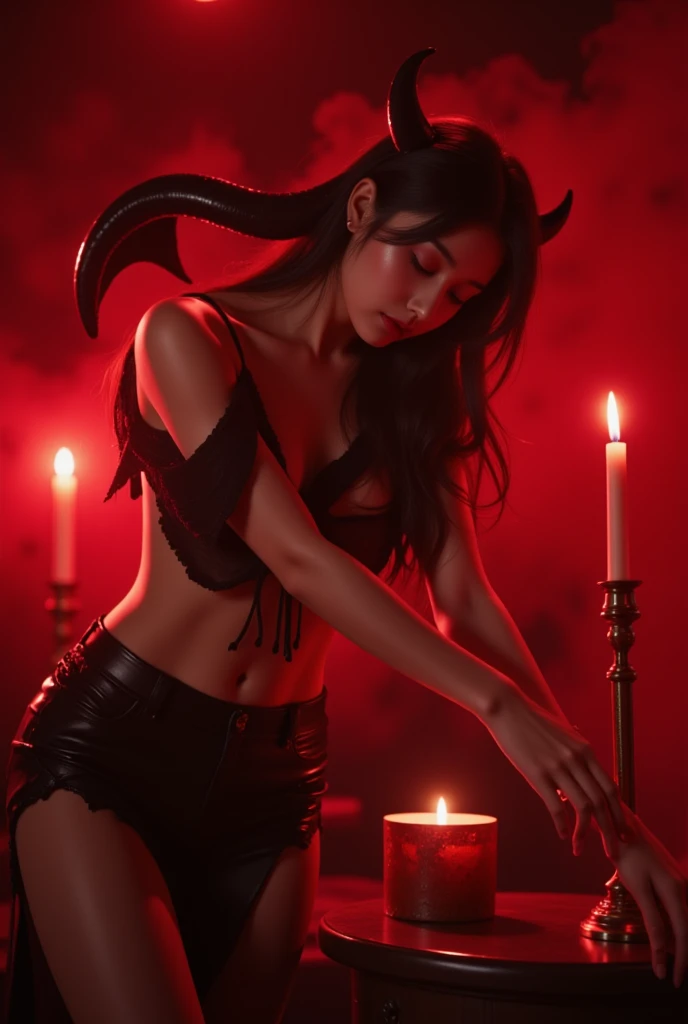 Demon Maiden，Bumpy figure, sexy lingerie, sexy outfit, dungeon hall, fire place, succubus, demon with horns, sexy ultra fit,Surrounded by several cute bats, nsfw, x rated, naked, extream sex, dark succubus, candles in a massive hall, sull and bones from horror movies, nsfw.