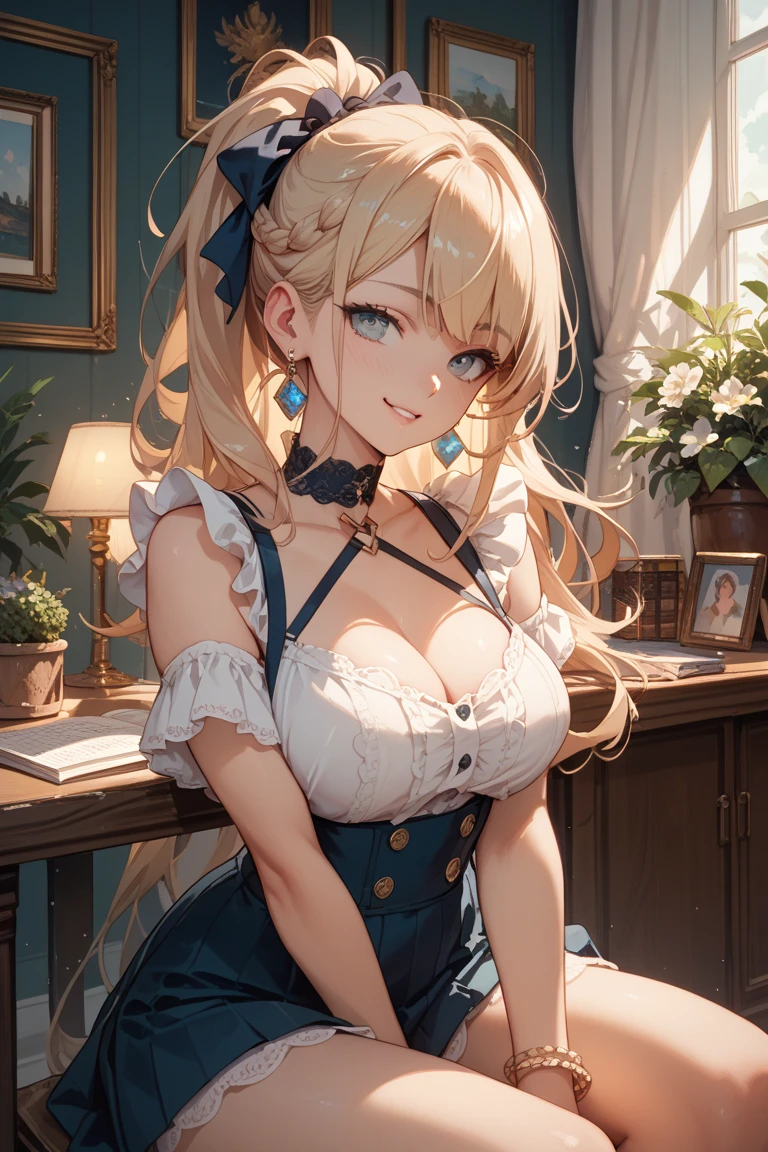 (cowboy shot: 1.5), (white background, simple background: 1.5), (masterpiece:1.5), (big breasts: 1.5), (1 girl: 1.5), young woman, (Beautiful Girl:1.5), (extremely detailed and delicate anime face and eyes:1.5), whole body, (natural light, HDR, extremely details CG:1.3), (dynamic posture: 1.3), {correct body anatomy}, (wide hips: 1.3), (perfect hands: 1.5), single focus, toned body, Beautiful Lips, thick lips, {surreal}, {correct posture}, {minutes details}, {detailed body}, {detailed clothing}, (Bright Eyes: 1.3), (cleavage: 1.3), {accessories}, {sexy}, high school girl, (school jacket: 1.3), (Short blazer: 1.5), (recruit shirt: 1.3), long sleeves jacket, (open blazer: 1.5), jacket, (juliet sleeves: 1.5), (long sleeves: 1.3), (pleated skirt: 1.5), (skirt with lots of frills: 1.5), (white lace thighhighs: 1.5), white thighhighs, (thigh ribbon: 1.3), (Hakama bow: 1.3), (neck ribbon: 1.5), (Silk beret: 1.5), (black pointe shoes: 1.3), jewelry, earrings, (extra long hair: 1.5), (two-tone hair: 1.5), (white hair: 1.5), (light pink streaks: 1.3), (white hair with light pink streaks: 1.5), hair loop, (two side up: 1.5), very thick hair, (permed hair: 1.3), (hair between eyes: 1.5), glowing hair, (bright turquoise eyes: 1.3),