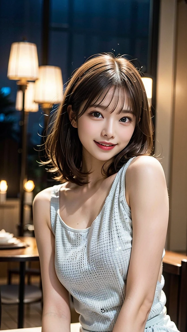 ((masterpiece)), ((Highest quality)), ((Complex)), ((Surreal)), (Realistic), (Mature Woman), ((There are no classes)), Very detailed, (1 female), Beautiful and exquisite, (Beautiful Teeth), Grin, Brunette bob hair, Brown eyes, ((blouse)), (Upper Body), ((background:none)), Perfect Eyes, Captivating eyes, Looking at the audience